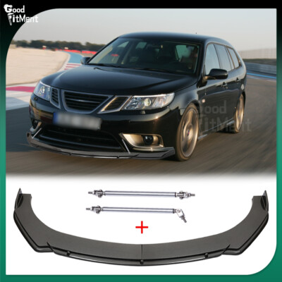 For Saab 9-3 9-5 Carbon Fiber Car Front Bumper Lip Spoiler Splitter + Strut Rods