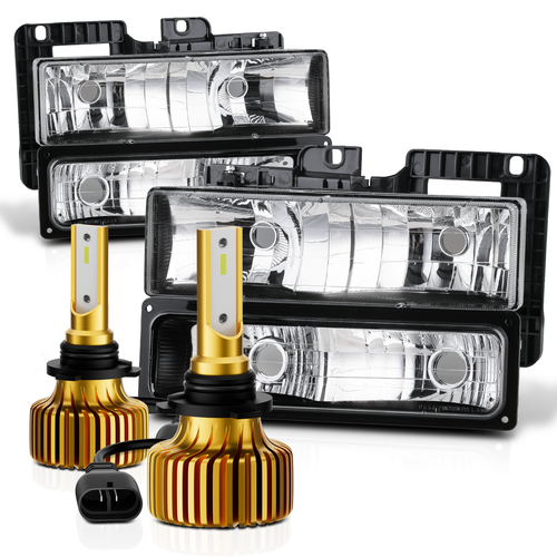Black Clear Headlight+Bumper+6500K LED Bulbs for 1994-2000 Chevy&GMC C/K Pickup - Picture 2 of 16