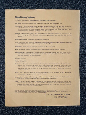 VNTG LEAFLET Anti War PEACE MOVEMENT Modern English Dictionary Supplement 60s