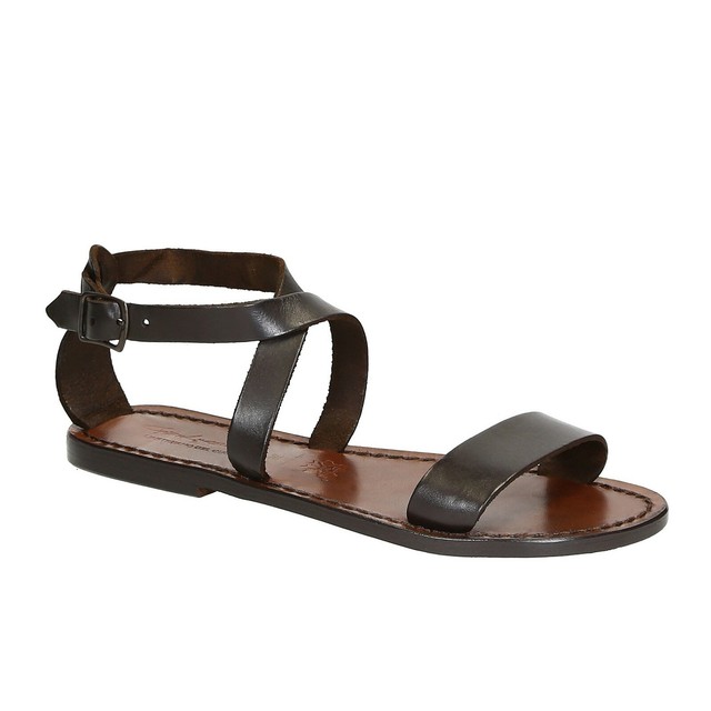 Handmade leather sandals for womens in Dark Brown genuine Leather Made in Italy | eBay