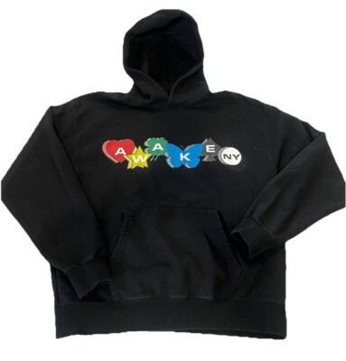 AWAKE NY Black Heavyweight Hoodie Heart~Shamrock~Star-Spade Small