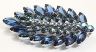 Rhinestone Floral Leaf Brooch Pin Vintage Mid Century Blue Ab Crystal