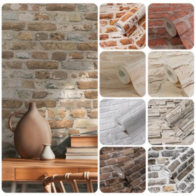 Steinwand Steinoptik 3D Beige Rot Vliestapete Stein Modern Industriel Wand Grau
