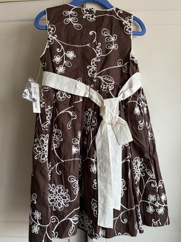 Lydia Jane Dress Girls 5T Brown Sleeveless White Embroidered Summer New - Picture 3 of 4