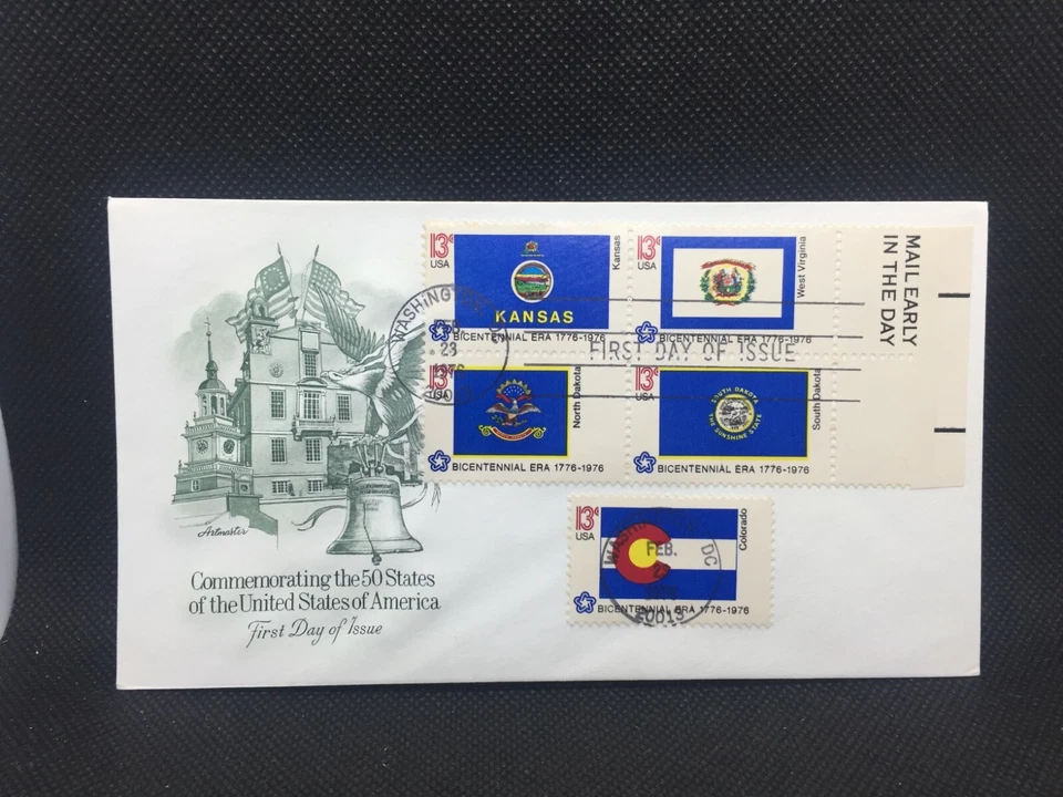 FDC Envelope & Stamp: Commemorating 50 United States KS, WV, CO, SD, ND 1976 - Image 2 of 3
