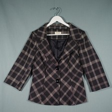 Kaliko Blazer Womens 12 Black Check Crop Single Breast Jacket Wool Preloved