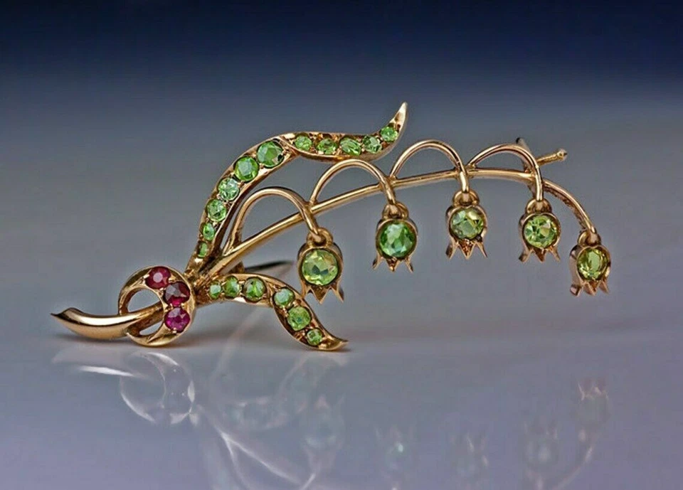 Round Lab Created 2CT Peridot Diamond Leaf Women's Brooch 14K Rose Gold Plated - Image 4 of 4