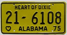Alabama 1975 CONECUH COUNTY License Plate SUPERB QUALITY # 21-6108