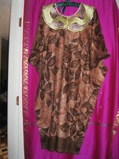 AFRICA, BROWN COTTON CAFTAN, NEW, SZ.L-3X., W/ NECK EMBROIDERY