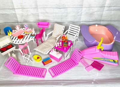 Vintage Barbie Lot Outdoor Table BBQ Grill Furniture Food Cups