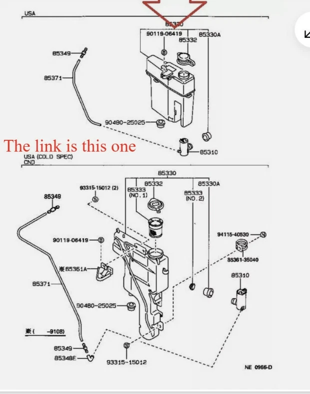 Windshield Washer Reservoir For Toyota Pickup 89-95 4Runner 89-91 Selected Model Foto 2 de 4