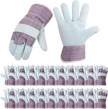24 Pairs of Work Gloves Cotton Leather Gloves Safety Cuff Gardening Work Hands w