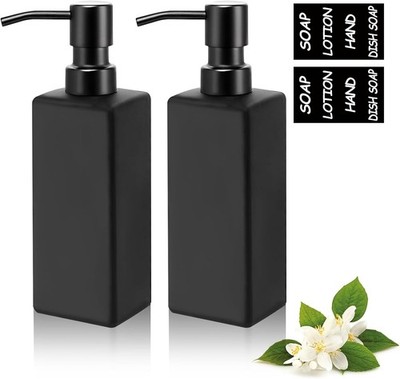 2 Stück Seifenspender schwarz Matt Set, 350ml aus Glas Dish Soap Dispenser mit 