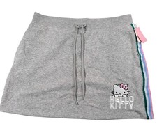 Hello Kitty Gray Skirt Rainbow Side Stripes Drawstring Waist Size L Hybrid Appar