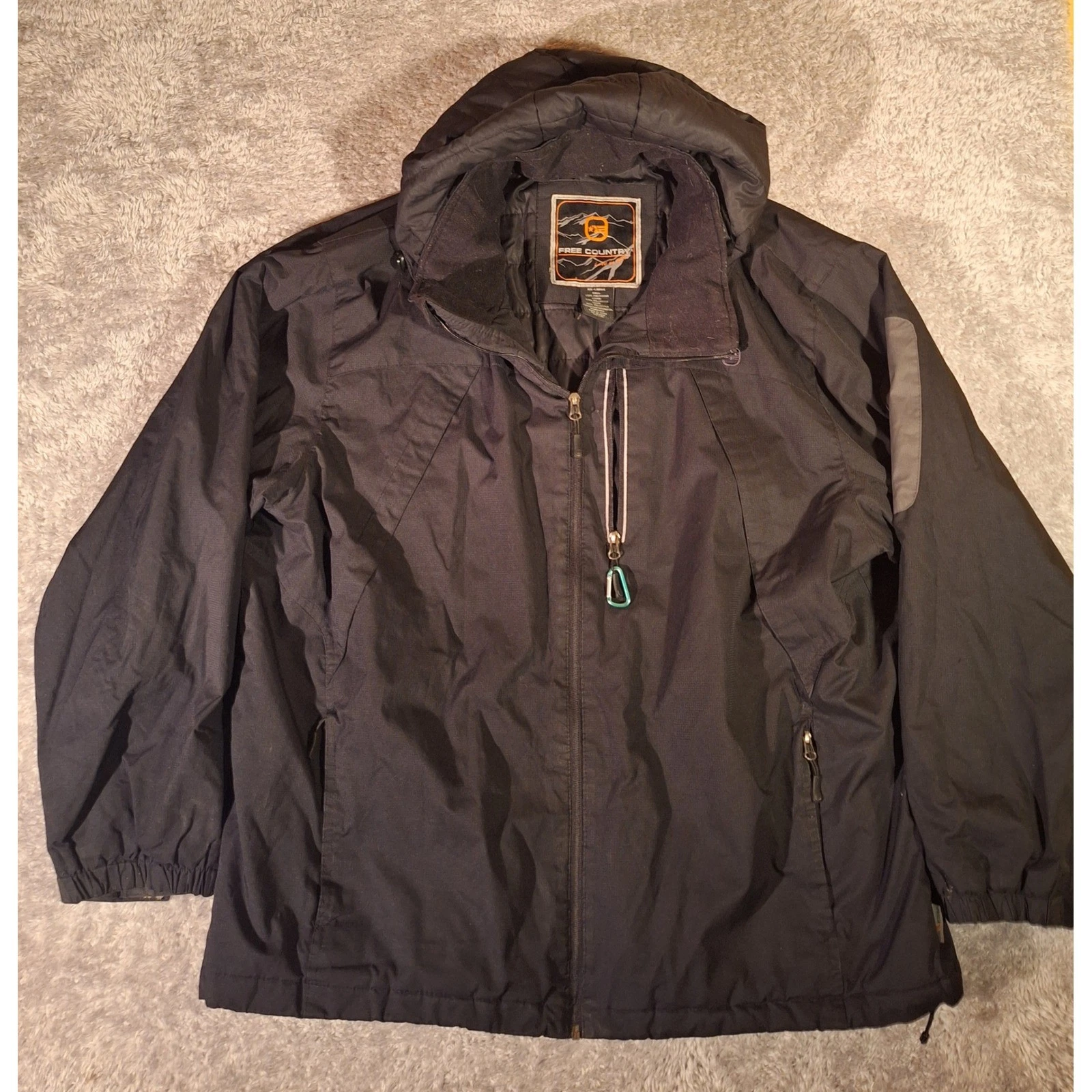 Free Country Mens XXL Black Hooded Jacket Water Resistant Full-Zip Windbreaker