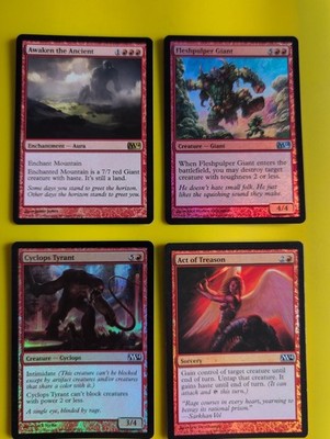 Awaken the Ancient & FOIL Cyclops Tyrant,Act of Treason,Flesh Giant MTG Karte.M14