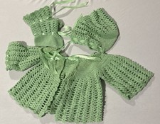 Vintage Hand Knit Baby Sweater Bootie's And Hat Set Light Green