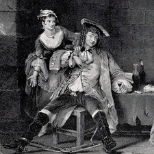 MACHEATH WITH LUCY AND POLLY - Beggar’s Opera Scene 1890s Antique Engraving