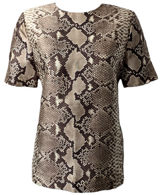 Tory Burch Python Silk Top 0 XS Wool Mikado Boxy Blouse Snake Print Brown Office