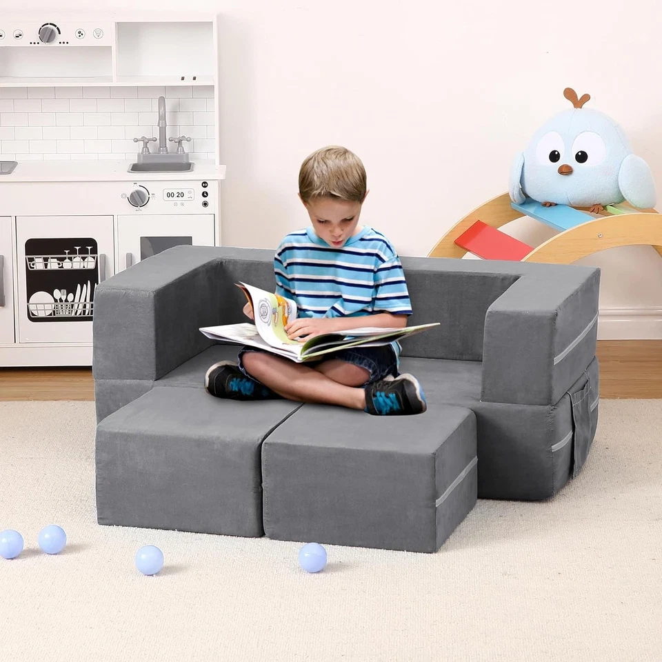 Sofá infantil 3 peças/conjunto modular infantil sofá de brincar, sofá infantil sofá conversível infantil - Imagem 2 de 4