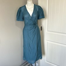 Anthropologie The Korner Wrap Prarie Midi Dress Blue Polka Dot Sz XS NEW