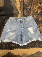 SHEIN Light Wash Distressed Denim Womens High Waisted Shorts Size 30 Waist