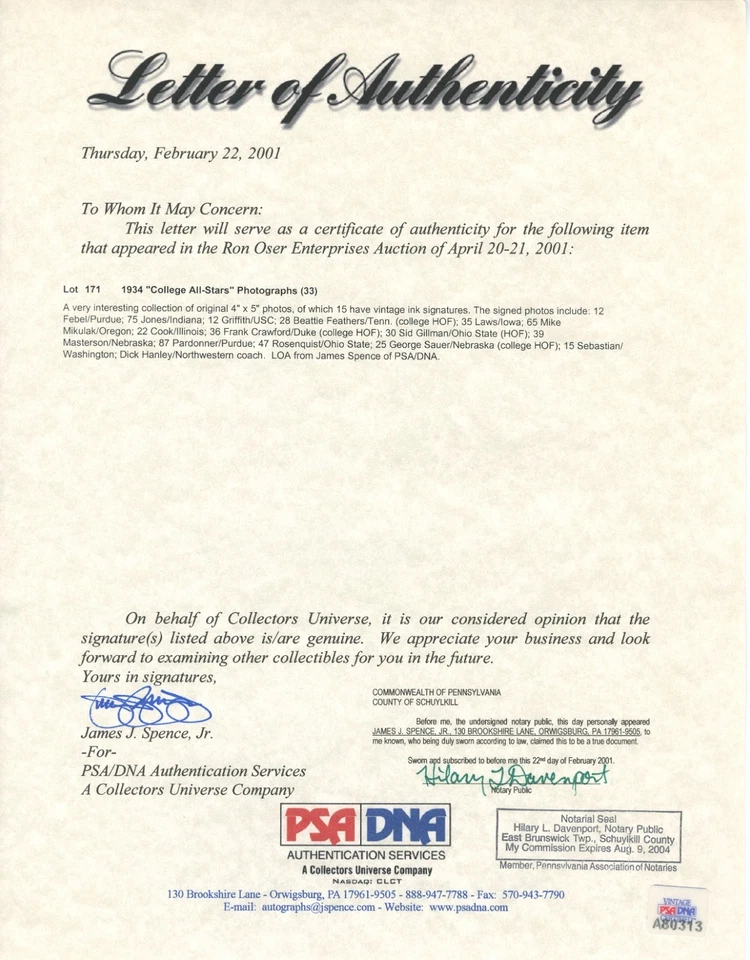 1934 College All-Star Mike Mikulak PSA Autographed Original Type 1 Photo 4x5 - Image 3 of 3