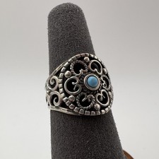 Sterling Silver 925 Turquoise Filigree Ring Size 6 Marked Signed