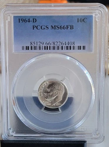 1964-D Roosevelt Dime graded PCGS MS66FB  Blast White!!