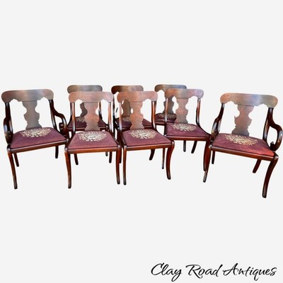antique style classical empire flame mahogany chairs set of 8 vintage revival