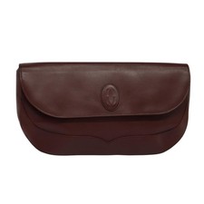CARTIER Clutch Bag Leather Bordeaux Gold Auth bs24868