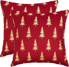 Christmas Red Velvet Throw Pillow Covers 18 X 18 Inch, Gold Foil Print Christmas