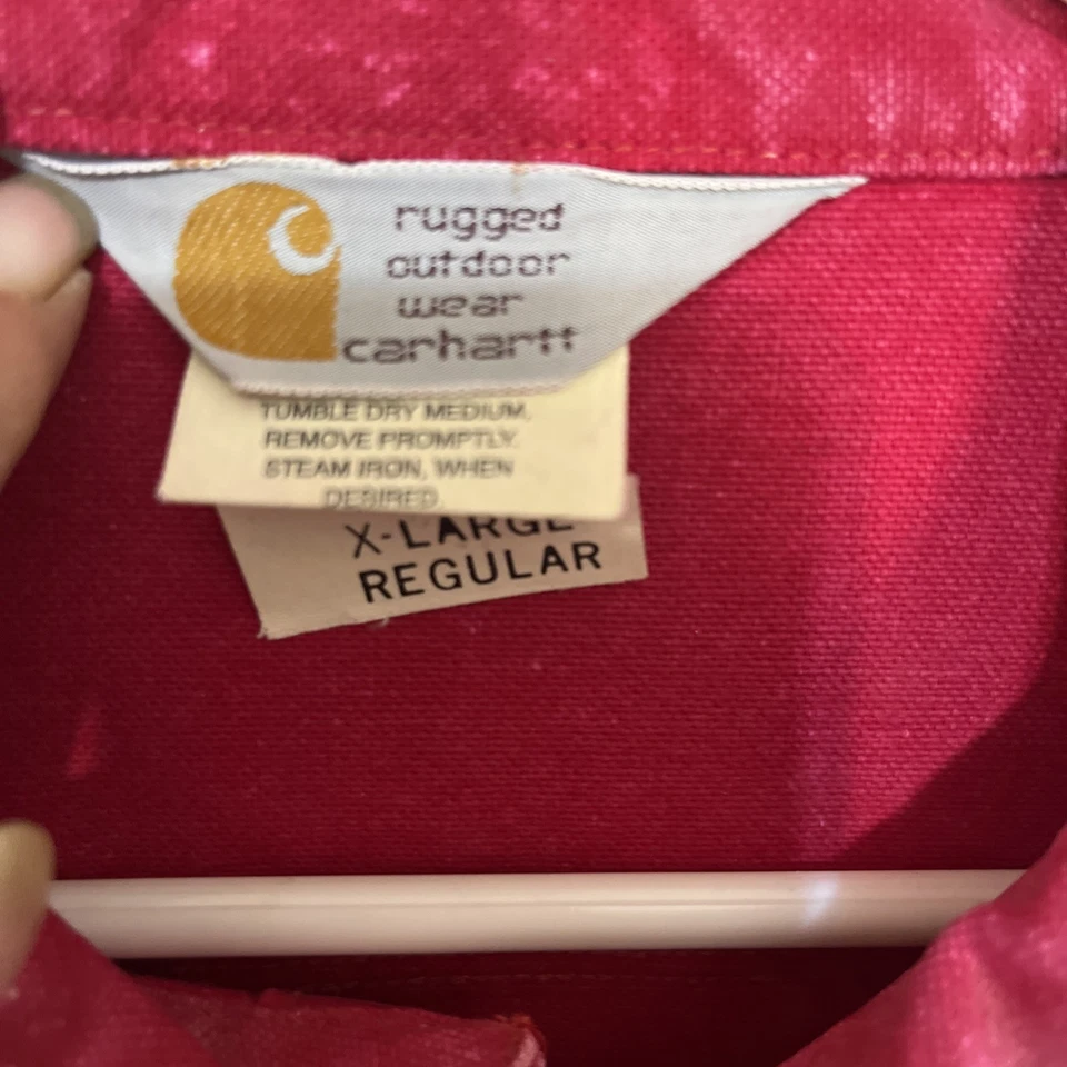 Рубашка на пуговицах Carhartt красная магнетта с длинным рукавом прочная уличная мужская X: винтажная 90-е - Изображение 3 из 4