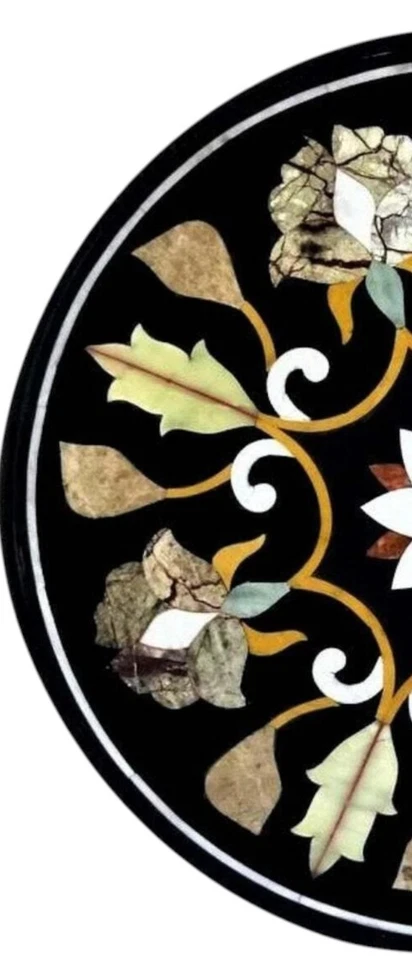 15'' antique round black Marble coffee Center Table Top Inlay living decor X-mas - Image 4 of 4