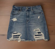 American Eagle Womens Distressed Denim Mini Skirt Size 4 Raw Hem Festival