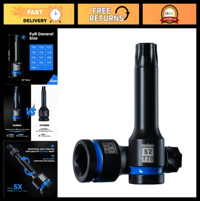 1/2'' Drive T70 Impact Torx Bit Sockets Set, 2-Piece Heavy Duty Tool Accessory