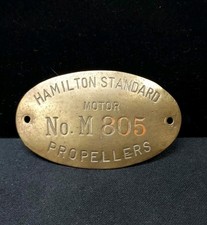 Old Rare HAMILTON STANDARD PROPELLERS BRASS TAG - Plane Motor No. M 805 Aviation