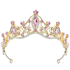 Pink Queen Crown for Women Crystal Tiara Girl Rhinestone Wedding