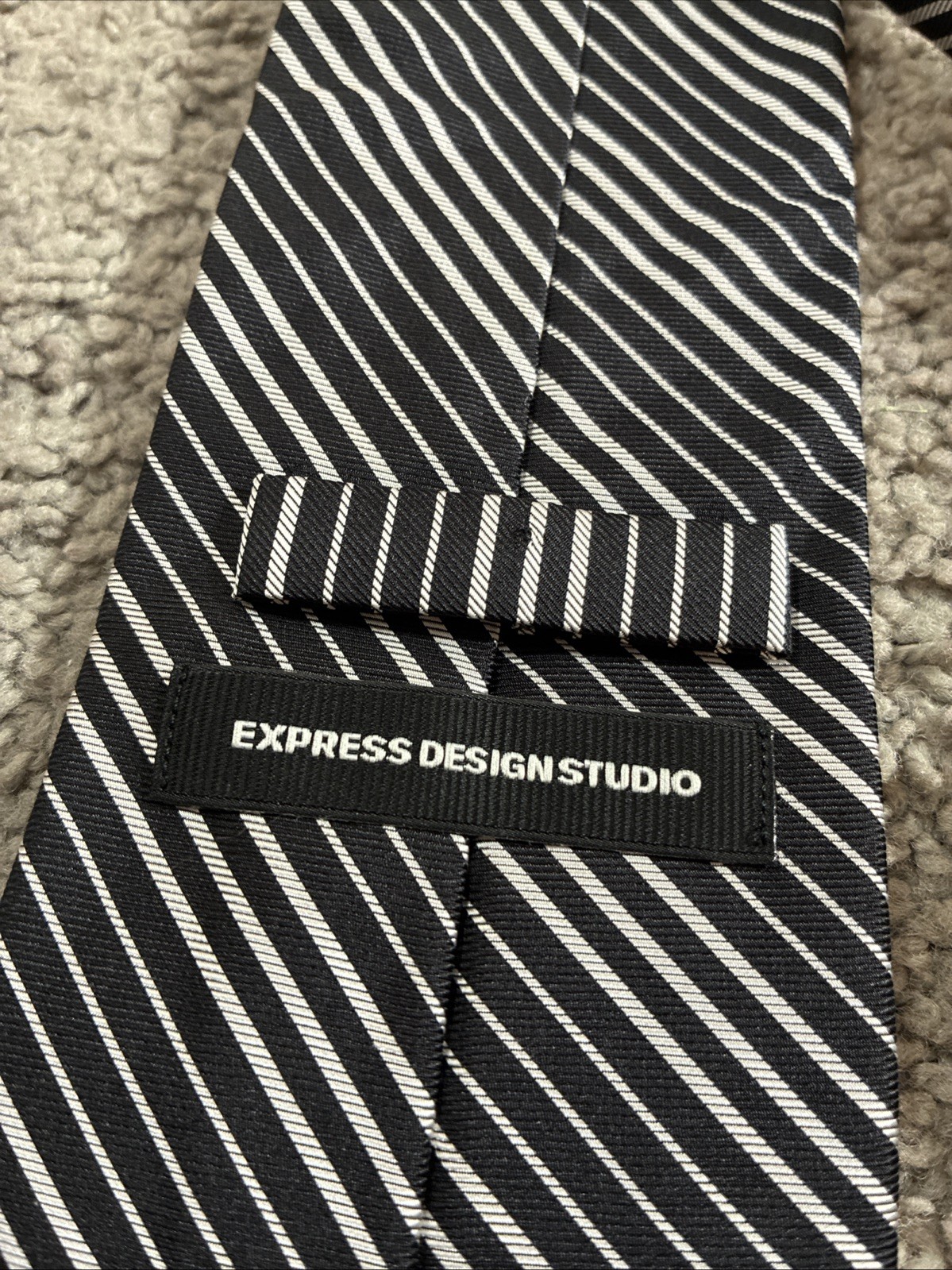 Express Design Studio Silver Black Striped Silk M… - image 3