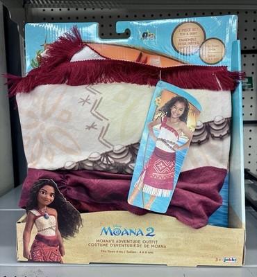 Disney Moana 2 Girls Adventure Outfit Costume 2-Piece Set Size 4-6X Polyester