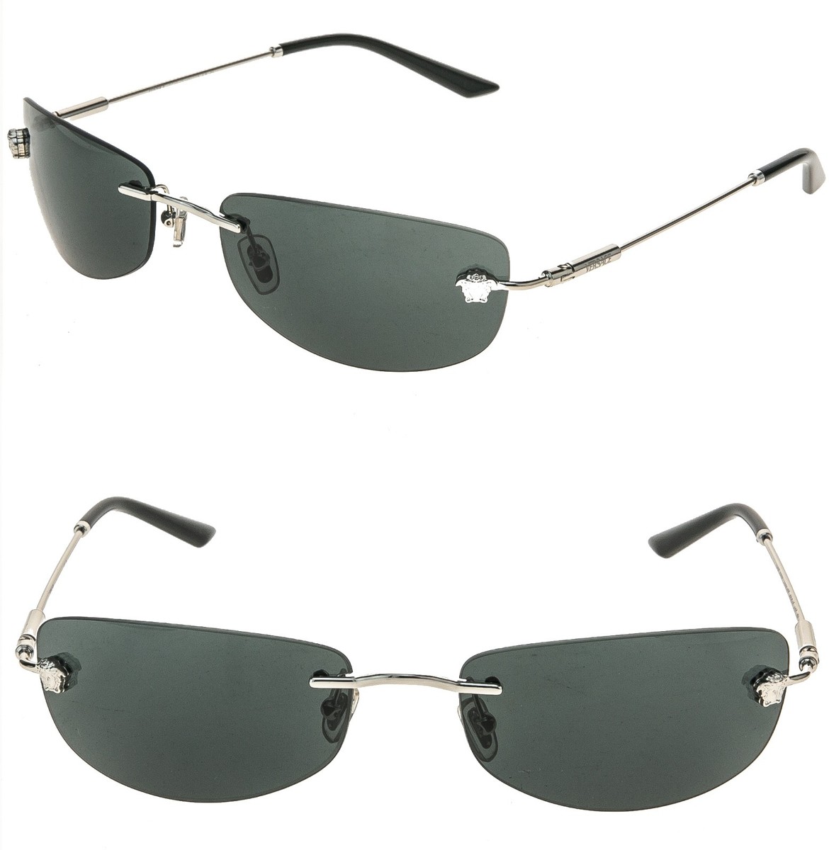 VERSACE VE2279 Runway MEDUSA Stud Silver Black Wrap 2279 Unisex