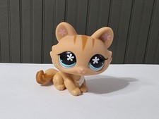 Littlest Pet Shop Crouching Kitten Cat Orange Striped 649 Teal Flower Eyes LPS