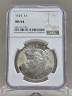 1923 Silver Peace Dollar NGC MS 64