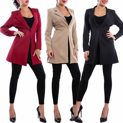 Damen Long Blazer Jacke Einreiher Elegant Träger Flansch TOOCOOL VI-050