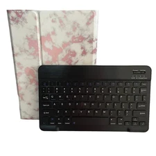 iPad 9th Gen 10.2 in 2021 Smart Case Cover w/Bluetooth Keyboard Rose Gold Marble