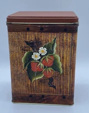 Vintage Kitchen MCM J.L. Clark Srawberry Tin Canister 6.5" Tall Made In USA