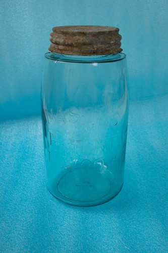 Mason Jar Clear Aqua Quart (P2R-3) w/Glass Lined Zinc Lid Pat Nov 30 1858 20 - Picture 12 of 12
