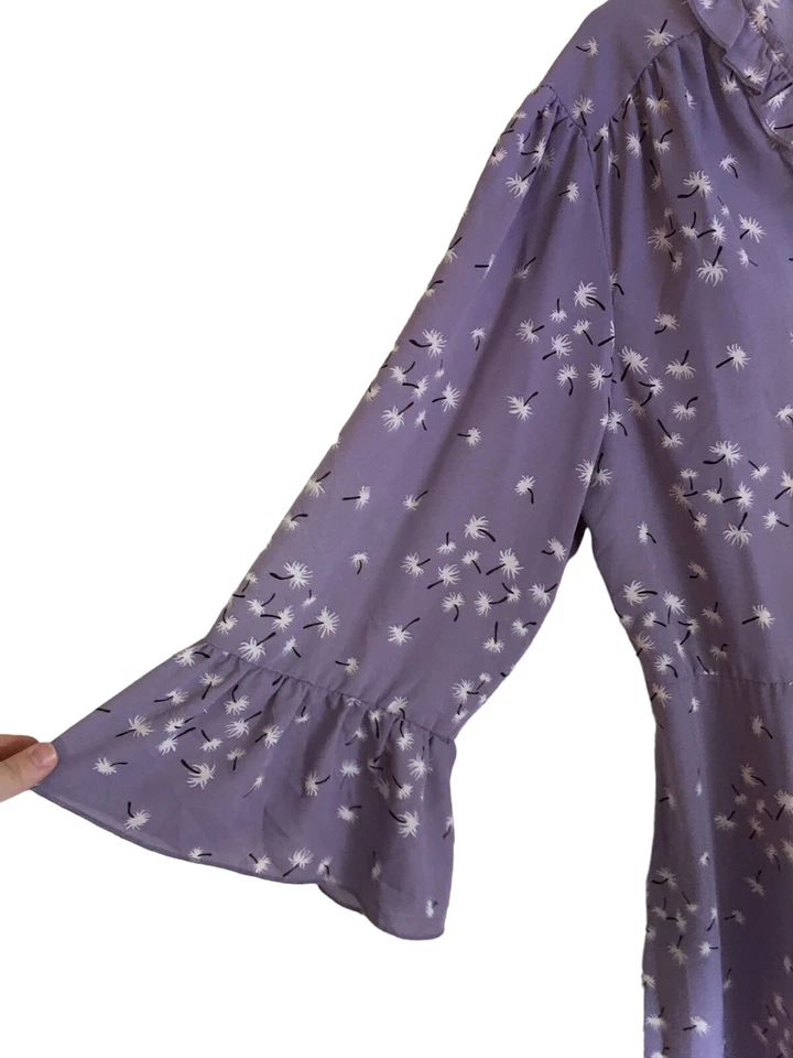 Suzan Betro Wrap Dress Women's Size 2X Purple Floral Dandelion 3/4 Sleeve - Image 3 of 4