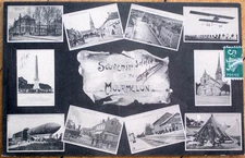 1914 French Aviation Postcard: Mourmelon Multi-View w/Airship & Airplane/Biplane