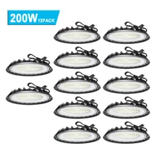 12Pcs 200W UFO LED High Bay Light Commercial Industrial Garage Warehouse Light